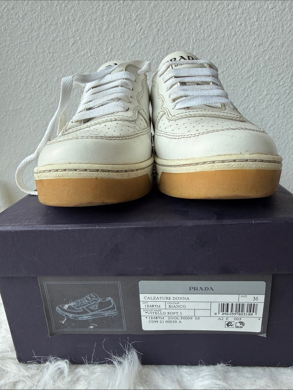 Prada White Leather Low-Top Sneakers with Gum Sole - Picture 8 of 8